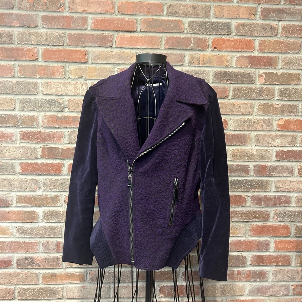 T Tahari 50% Wool Purple Motorcycle Jacket Size 14